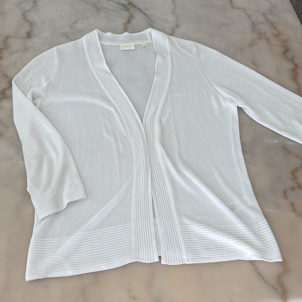 CYRUS Lightweight Open Summer Open Cardigan 100% Viscose White Sz S Loose Fit - Picture 9 of 9